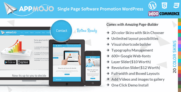 App Mojo – Single Page Software Promotion Wordpress Theme